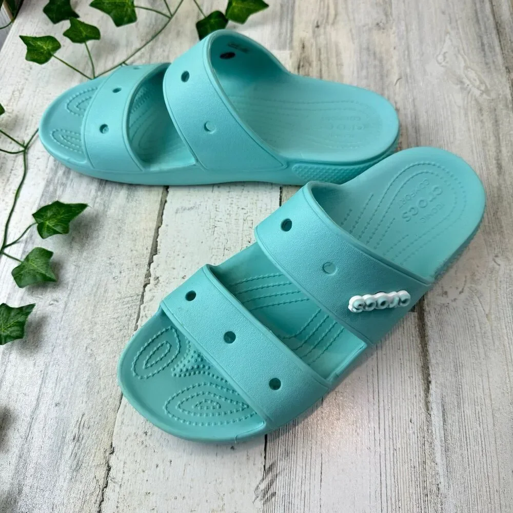 Crocs Classic Slide M11 Sandals Blue Slip On Double Strap Flats Shoes